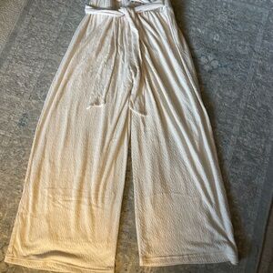 Z Supply Isla Knit Pants Womens Size S Beige Whisper White Belted Wide Leg